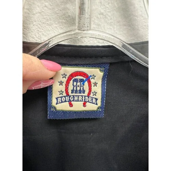 Vintage Roughrider Circle Black Long Sleeve Padded Hook Top Large Western Wear - Picture 4 of 5